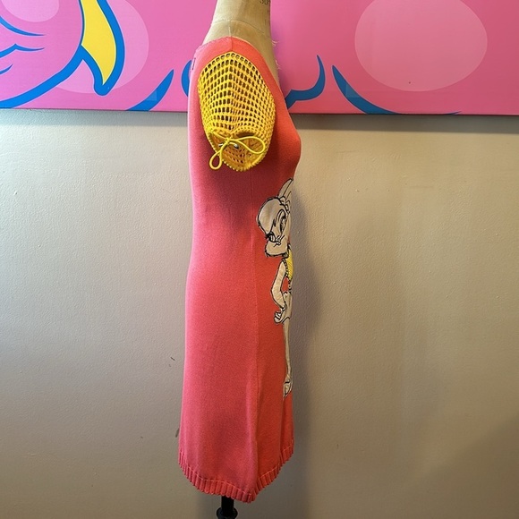 JC de Castelbajac Pink Yellow Bunny Knit Puff Sleeve Dress LooneyTunes - Picture 6 of 13